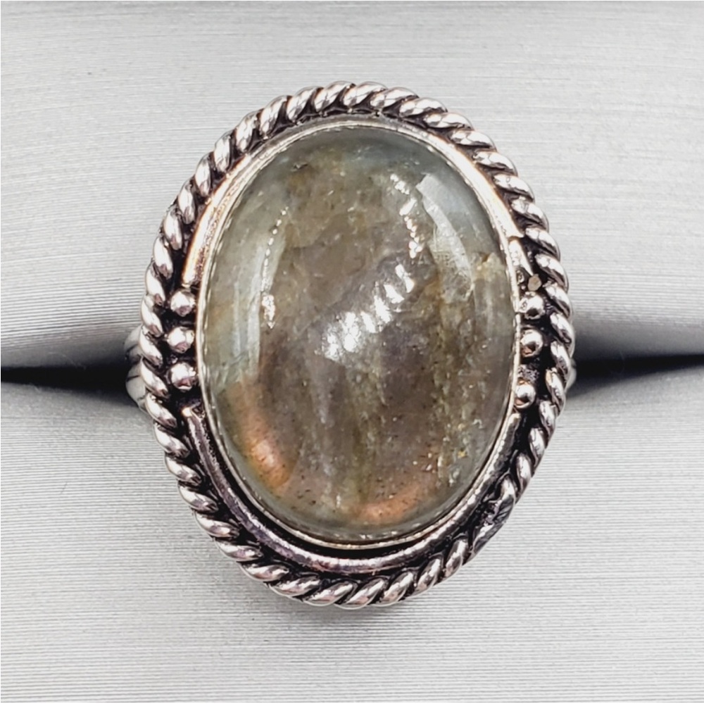 Genuine Oval Bezel Set Labradorite 925 Sterling Silver Ring